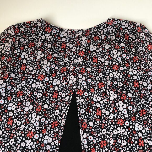 Michael Kors Womens Floral Short Sleeve Blouse Split Back Sheer Size Medium - Picture 13 of 13